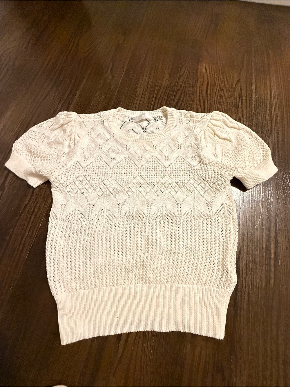 7 for all man kind Cream Short Puff-Sleeve Knit Top